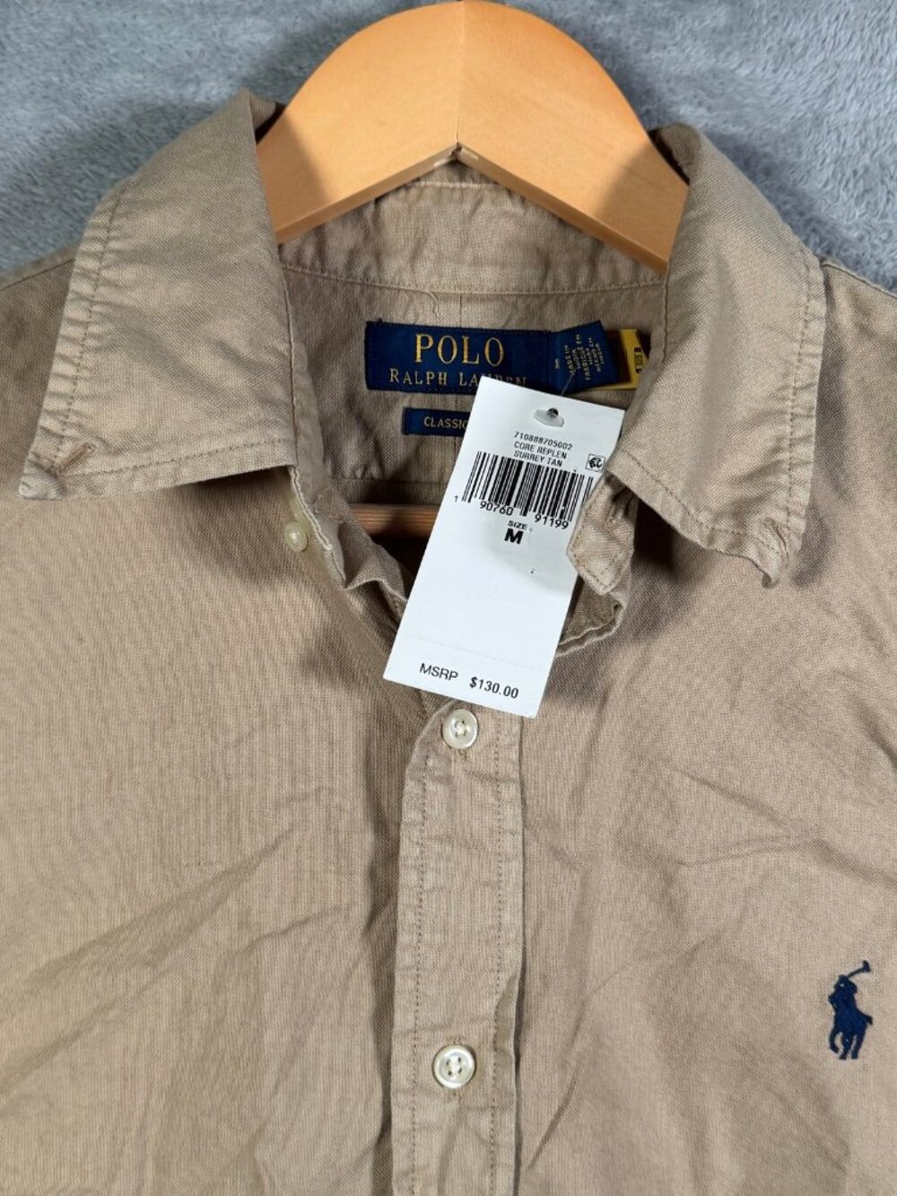 Polo Ralph Lauren Shirt Mens M Tan Classic Fit Garment Dyed Long Sleeve $130